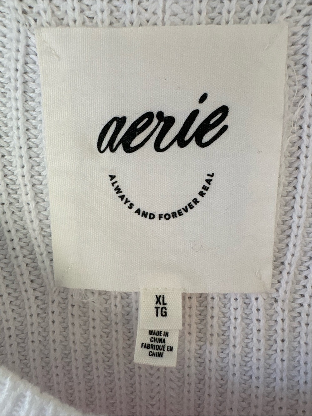 aerie White Crewneck Sweater with Coral Stripes - Picture 3 of 4